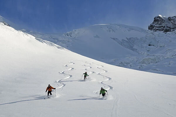 Ski descent from Schwarztor, Breithorn, Zermatt, Valais, Switzerland