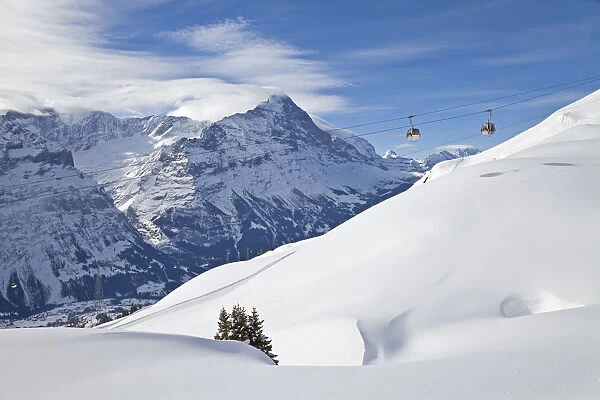 Ski Gondola lift & North face of the Eiger, Grindelwald, Jungfrau region, Bernese