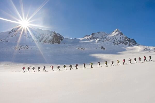 Ski mountaineers in the hochniochferner glacier, Austria, Europe