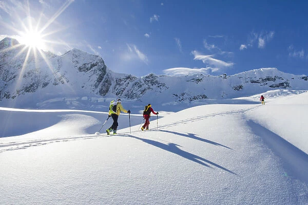 Ski mountaneers at Roger Pass, British Columbia, Canada