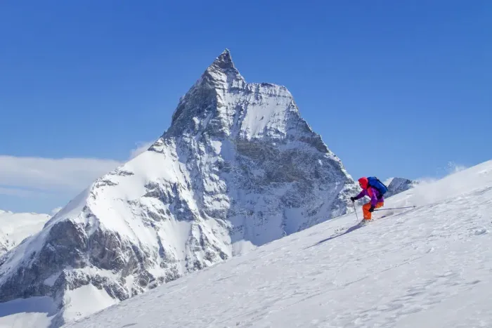Framed Print : Skier and Matterhorn mountain in the background, Zermatt, Switzerland Framed Print : Skier and Matterhorn mountain in the background, Zermatt, Switzerland