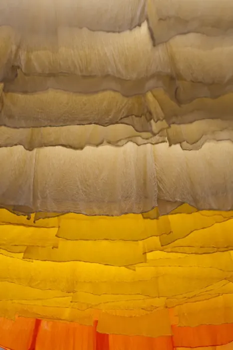 Framed Print : Skins of fabric hung to dry in the dyers souk, Marrakech, Morocco