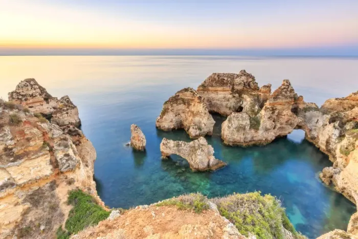 Framed Print : The sky turns pink at dawn on Ponta da Piedade Lagos Algarve Portugal Europe Framed Print : The sky turns pink at dawn on Ponta da Piedade Lagos Algarve Portugal Europe