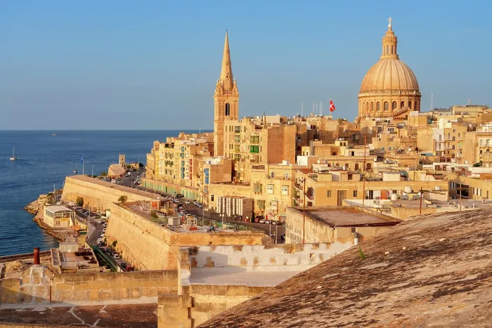 Framed Print : Skyline with Basilica of our Lady of Mount Carmel Dome and St.Pauls Anglican Cathedral Spire, Valletta, Malta Framed Print : Skyline with Basilica of our Lady of Mount Carmel Dome and St.Pauls Anglican Cathedral Spire, Valletta, Malta