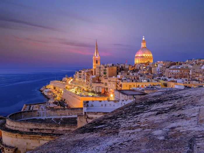 Framed Print : Skyline with Basilica of our Lady of Mount Carmel Dome and St.Pauls Anglican Cathedral Spire, Valletta, Malta Framed Print : Skyline with Basilica of our Lady of Mount Carmel Dome and St.Pauls Anglican Cathedral Spire, Valletta, Malta