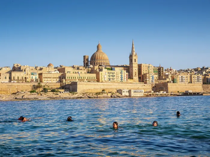 Framed Print : Skyline with Basilica of our Lady of Mount Carmel Dome and St.Pauls Anglican Cathedral Spire, Valletta, Malta Framed Print : Skyline with Basilica of our Lady of Mount Carmel Dome and St.Pauls Anglican Cathedral Spire, Valletta, Malta