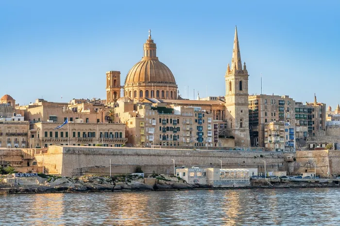 Framed Print : Skyline with Basilica of our Lady of Mount Carmel Dome and St.Pauls Anglican Cathedral Spire, Valletta, Malta Framed Print : Skyline with Basilica of our Lady of Mount Carmel Dome and St.Pauls Anglican Cathedral Spire, Valletta, Malta