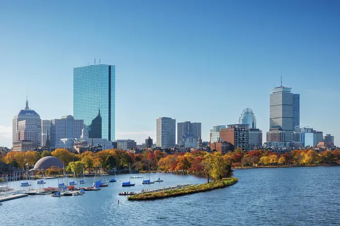 Framed Print : Skyline of Back Bay in the fall from across the Charles River, Boston, Massachusetts, USA Framed Print : Skyline of Back Bay in the fall from across the Charles River, Boston, Massachusetts, USA