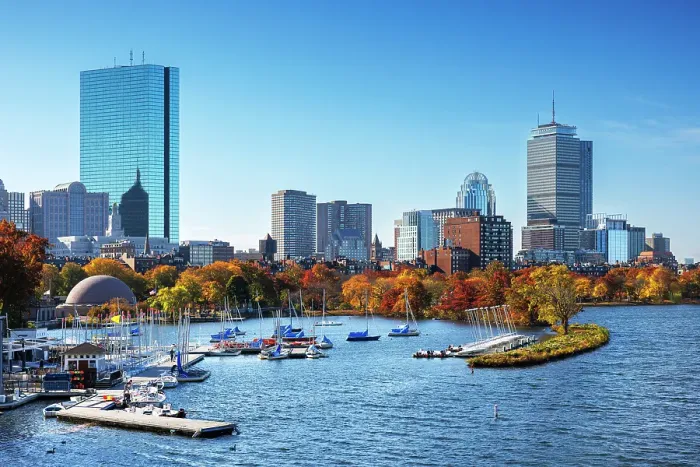 Framed Print : Skyline of Back Bay in the fall from across the Charles River, Boston, Massachusetts, USA Framed Print : Skyline of Back Bay in the fall from across the Charles River, Boston, Massachusetts, USA