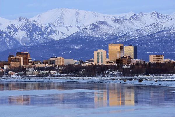 Skyline of the city of anchorage with Alaska, USA