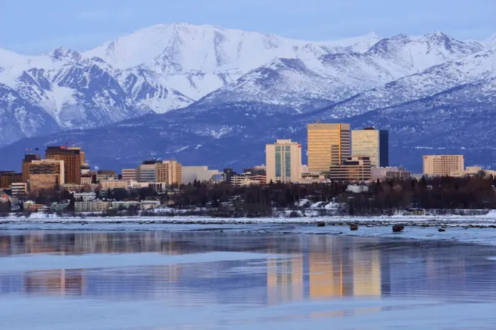 Framed Print : Skyline of the city of anchorage with Alaska, USA Framed Print : Skyline of the city of anchorage with Alaska, USA