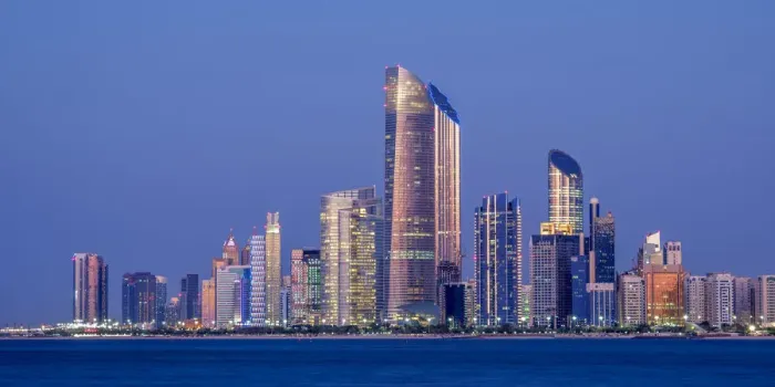 Framed Print : Skyline of the city center at twilight, Abu Dhabi, United Arab Emirates Framed Print : Skyline of the city center at twilight, Abu Dhabi, United Arab Emirates