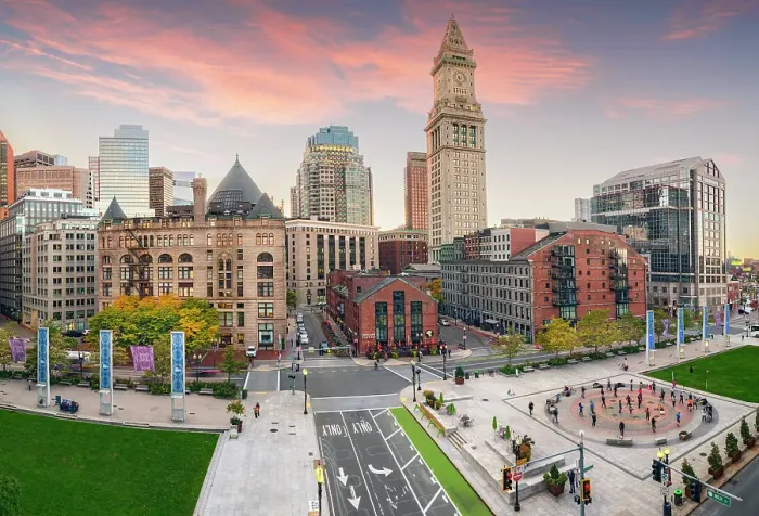 Framed Print : Skyline of Custom House Clock Tower in Downtown Boston at Sunset Boston, Massachusetts, USA Framed Print : Skyline of Custom House Clock Tower in Downtown Boston at Sunset Boston, Massachusetts, USA