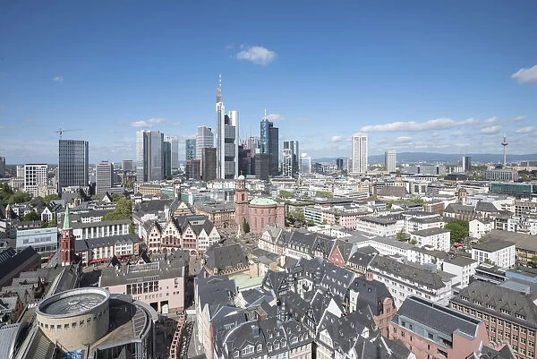 The skyline of Frankfurt from the cathedral of St. Bartolomeo, Germany, Europe