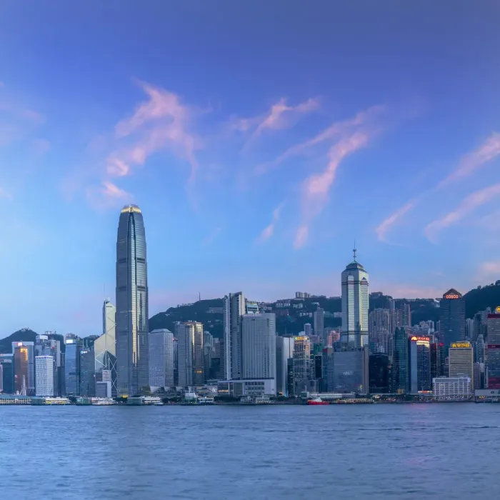 Framed Print : Skyline of Hong Kong Island at sunset, Hong Kong Framed Print : Skyline of Hong Kong Island at sunset, Hong Kong