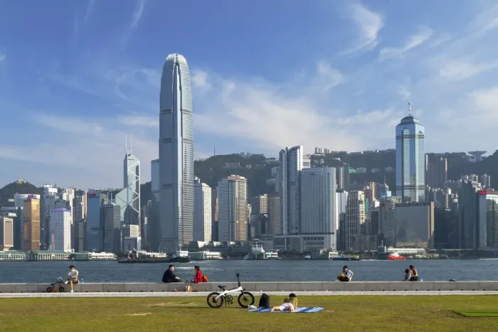 Framed Print : Skyline of Hong Kong Island from West Kowloon Art Park, Kowloon, Hong Kong