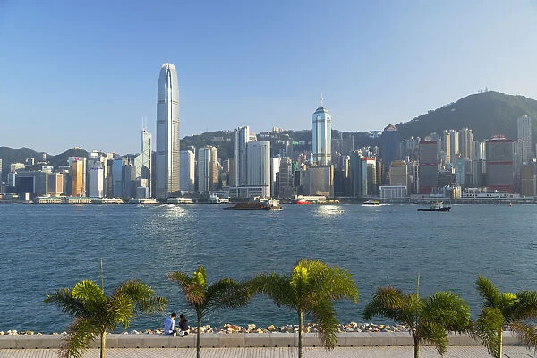 Skyline of Hong Kong Island from West Kowloon Art Park, Kowloon, Hong Kong