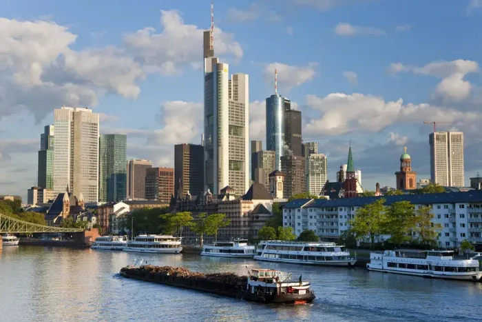 Framed Print : Skyline & Main River early morning, Frankfurt, Hessen, Germany