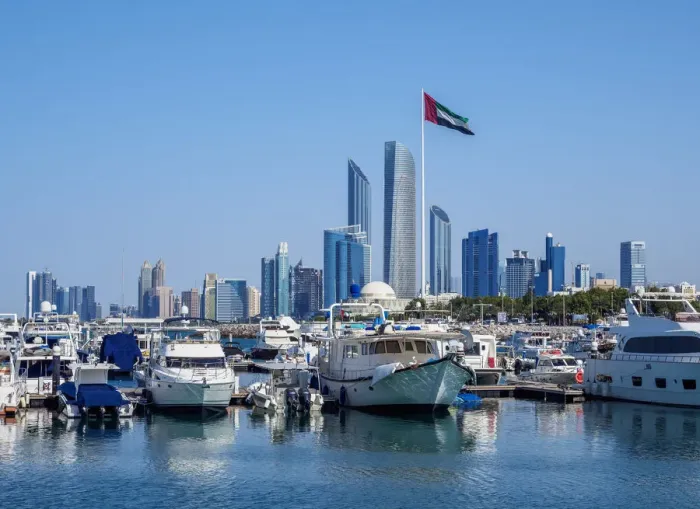 Framed Print : Skyline with Marina and City Center, Abu Dhabi, United Arab Emirates Framed Print : Skyline with Marina and City Center, Abu Dhabi, United Arab Emirates