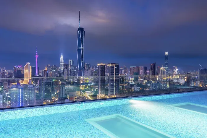 Framed Print : Skyline with Merdeka 118 skyscraper, Menara Kuala Lumpur and Petronas Towers with rooftop pool at dusk, Kuala Lumpur, Selangor, Malaysia Framed Print : Skyline with Merdeka 118 skyscraper, Menara Kuala Lumpur and Petronas Towers with rooftop pool at dusk, Kuala Lumpur, Selangor, Malaysia