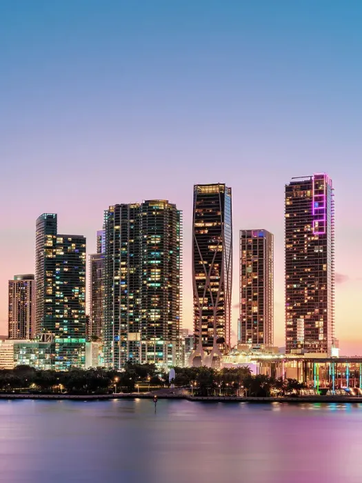 Framed Print : Skyline of Miami Downtown at sunset, night illuminated, Miami, Florida, USA