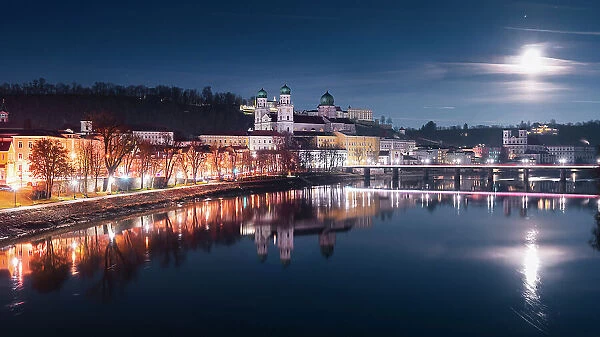 Skyline of the night in Passau, Bavaria, Germany