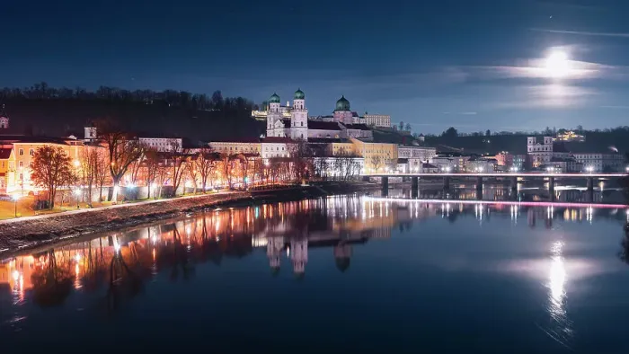 Framed Print : Skyline of the night in Passau, Bavaria, Germany Framed Print : Skyline of the night in Passau, Bavaria, Germany