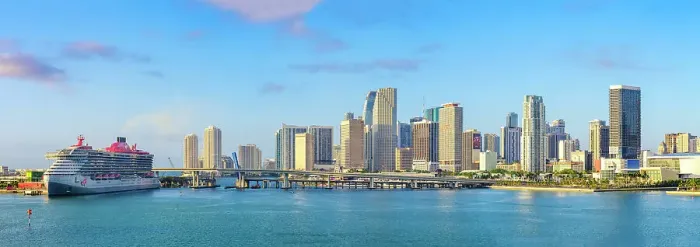 Framed Print : Skyline Panoramic of Miami Downtown at Sunrise, illuminated, Miami, Florida, USA Framed Print : Skyline Panoramic of Miami Downtown at Sunrise, illuminated, Miami, Florida, USA
