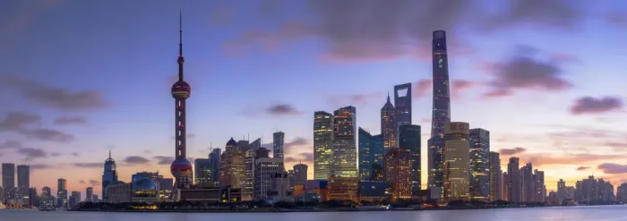 Framed Print : Skyline of Pudong at sunrise, Shanghai, China Framed Print : Skyline of Pudong at sunrise, Shanghai, China