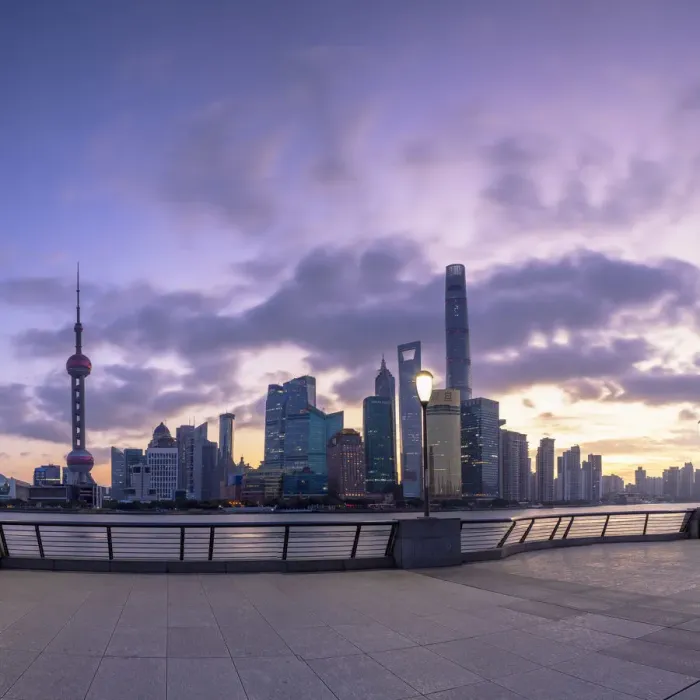 Framed Print : Skyline of Pudong at sunrise, Shanghai, China Framed Print : Skyline of Pudong at sunrise, Shanghai, China