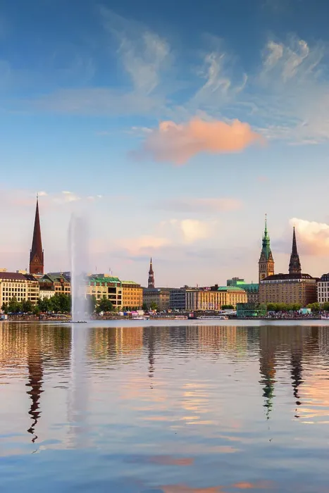 Framed Print : Skyline reflected in Binnenalster, Hamburg, Germany Framed Print : Skyline reflected in Binnenalster, Hamburg, Germany