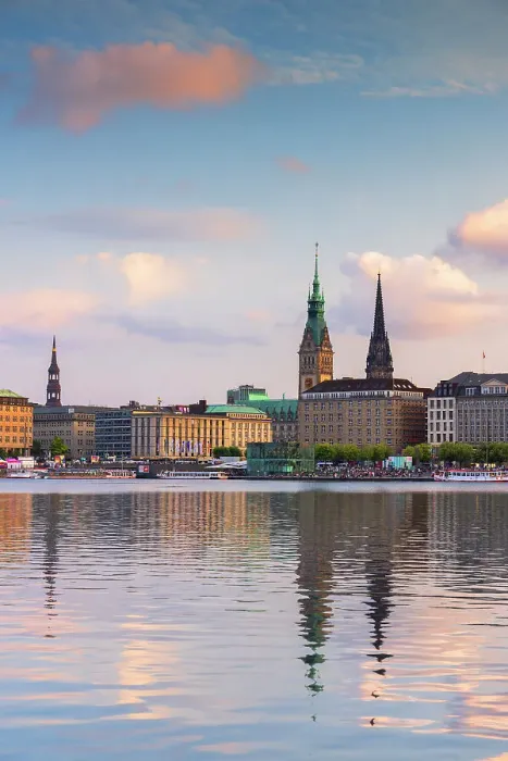 Framed Print : Skyline reflected in Binnenalster, Hamburg, Germany Framed Print : Skyline reflected in Binnenalster, Hamburg, Germany