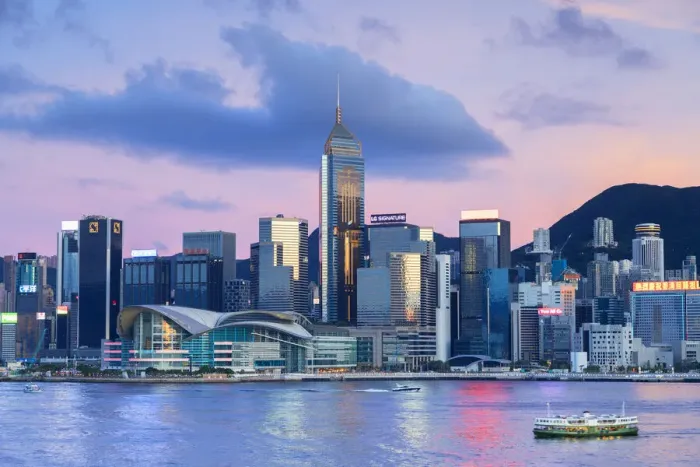 Framed Print : Skyline of Wan Chai on Hong Kong Island at sunset, Hong Kong Framed Print : Skyline of Wan Chai on Hong Kong Island at sunset, Hong Kong