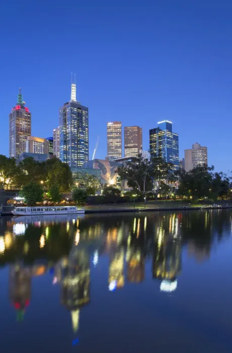 Framed Print : Skyline along Yarra River at dusk, Melbourne, Victoria, Australia Framed Print : Skyline along Yarra River at dusk, Melbourne, Victoria, Australia