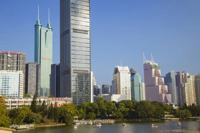 Framed Print : Skyscrapers alongside Lizhi Park, Shenzhen, Guangdong, China
