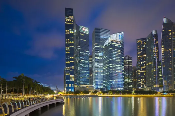 Framed Print : Skyscrapers of Central Business District at dusk, Marina Bay, Singapore Framed Print : Skyscrapers of Central Business District at dusk, Marina Bay, Singapore
