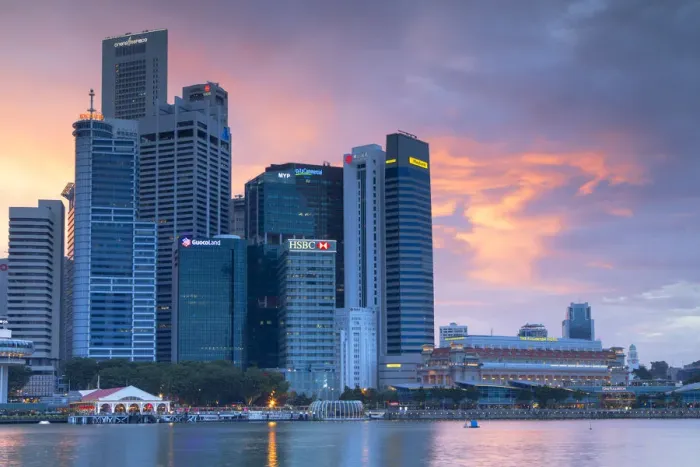 Framed Print : Skyscrapers of Central Business District at sunset, Marina Bay, Singapore Framed Print : Skyscrapers of Central Business District at sunset, Marina Bay, Singapore