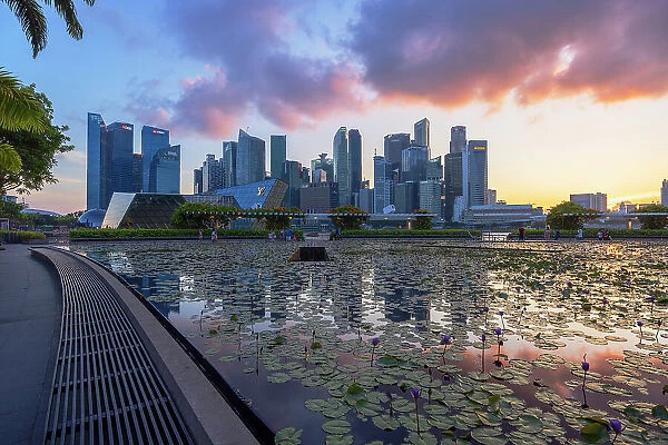 Skyscrapers of Central Business District at sunset, Singapore