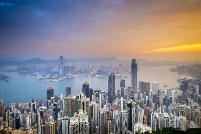 Framed Print : Skyscrapers in central Hong Kong seen from Victoria Peak at sunrise, Hong Kong Island Framed Print : Skyscrapers in central Hong Kong seen from Victoria Peak at sunrise, Hong Kong Island