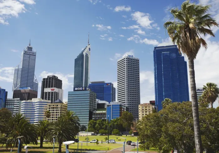 Framed Print : Skyscrapers of city skyline, Perth, Western Australia, Australia Framed Print : Skyscrapers of city skyline, Perth, Western Australia, Australia