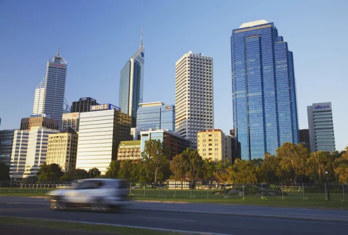 Framed Print : Skyscrapers in downtown Perth, Western Australia, Australia