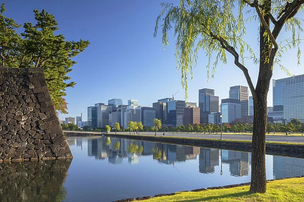 Skyscrapers of Marunouchi and moat of Imperial Palace, Tokyo, Japan