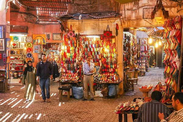 Slippers for sale in the Slipper Souq, The Souq, Marrakech, Morocco