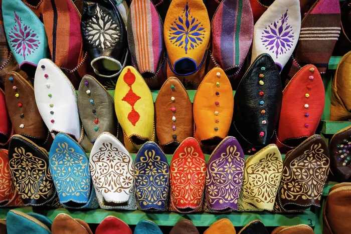 Framed Print : Slippers for sale in the souk of Marrakech, Morocco Framed Print : Slippers for sale in the souk of Marrakech, Morocco