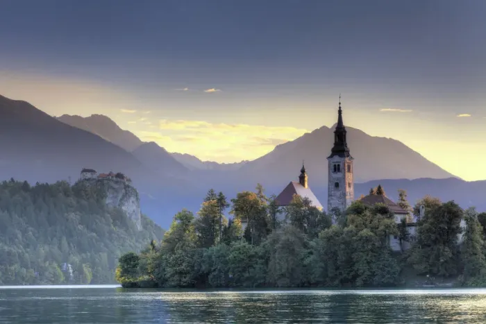 Framed Print : Slovenia, Bled, Lake Bled and Julian Alps Framed Print : Slovenia, Bled, Lake Bled and Julian Alps