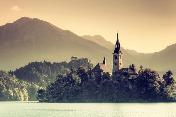 Slovenia, Bled, Lake Bled and Julian Alps