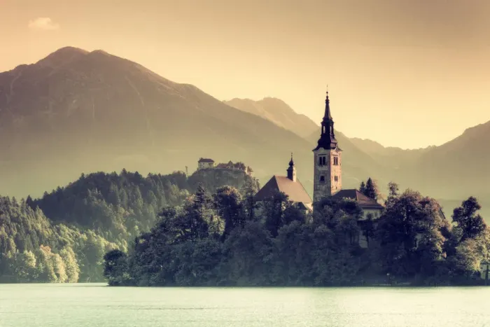 Framed Print : Slovenia, Bled, Lake Bled and Julian Alps