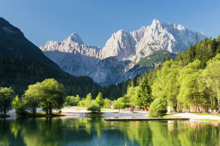 Framed Print : Slovenia, Gorenjska Region, Kranjska Gora. Lake Jasna and the mountains Prisank and Razor Framed Print : Slovenia, Gorenjska Region, Kranjska Gora. Lake Jasna and the mountains Prisank and Razor