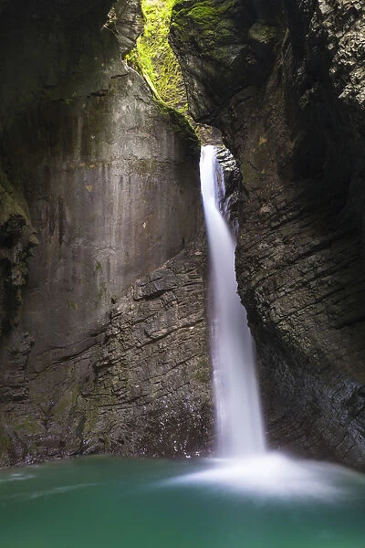 Slovenia, Goriska Region, Dreznica. Slap Kozjak is one of the most picturesque waterfalls