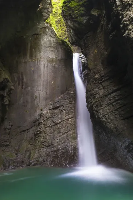 Framed Print : Slovenia, Goriska Region, Dreznica. Slap Kozjak is one of the most picturesque waterfalls